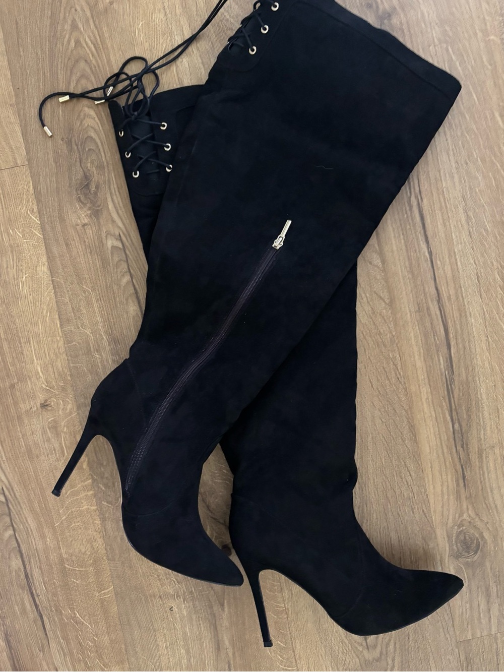 Black Over-the-Knee Stiletto Boots - Women.  BOOT SEASON!